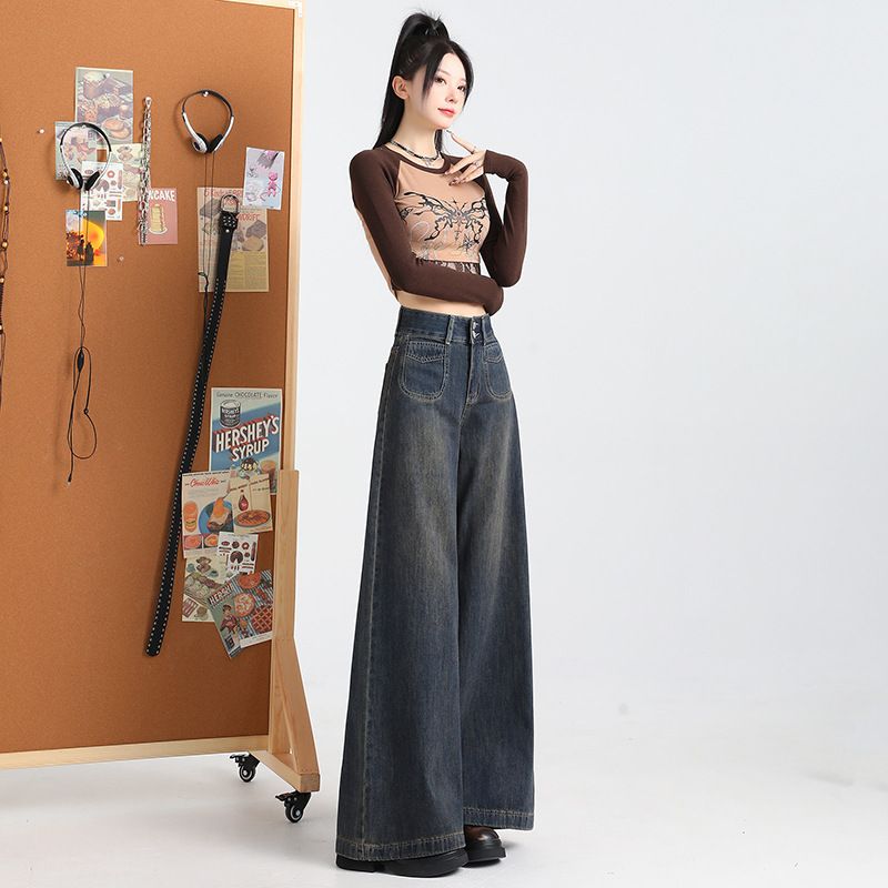 High Waisted Wide Leg Jeans Women Denim Trousers with Tummy Control & Butt-Lifting