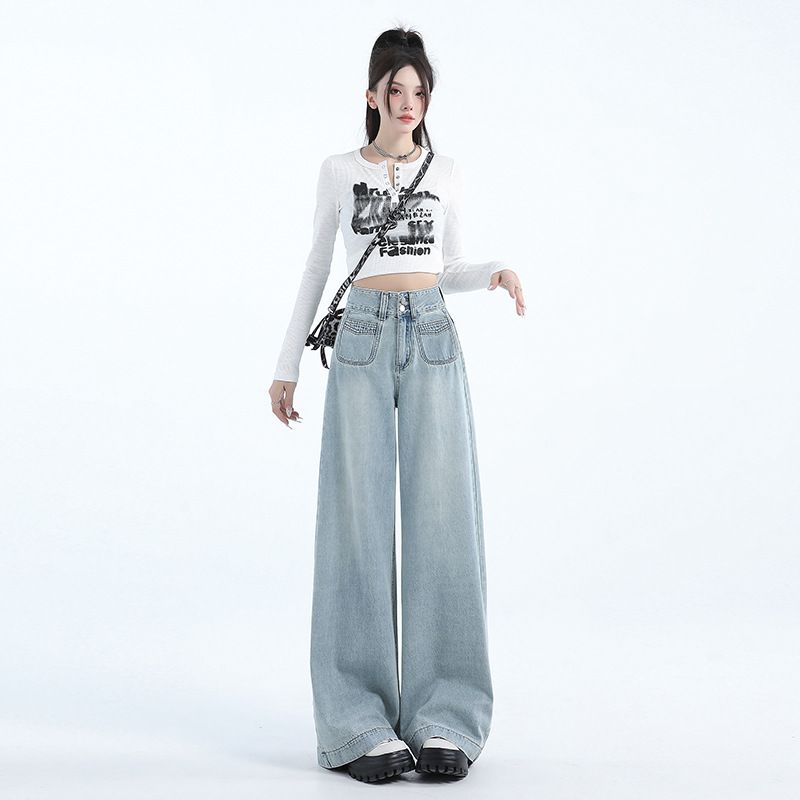 High Waisted Wide Leg Jeans Women Denim Trousers with Tummy Control & Butt-Lifting