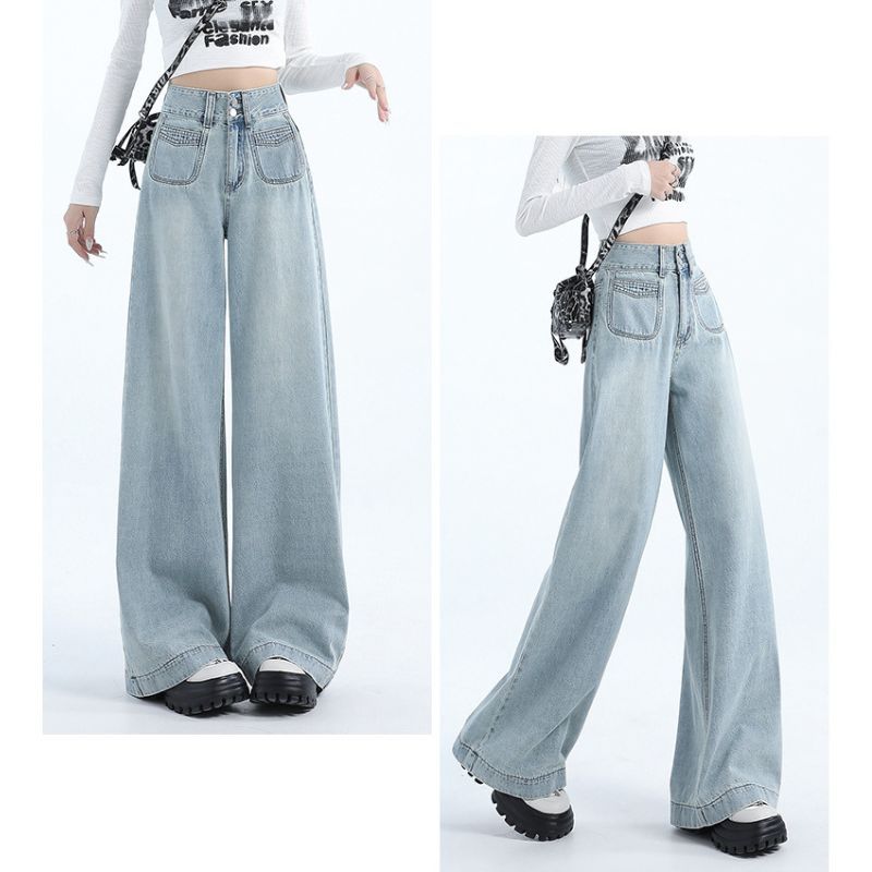 High Waisted Wide Leg Jeans Women Denim Trousers with Tummy Control & Butt-Lifting