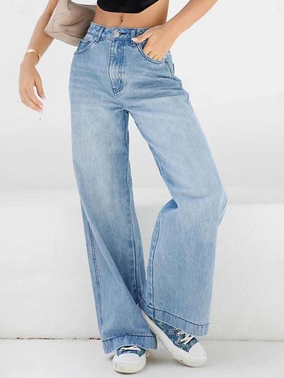 Women's Wide Leg Jeans Loose Fit High Waisted Straight Leg Denim Pants