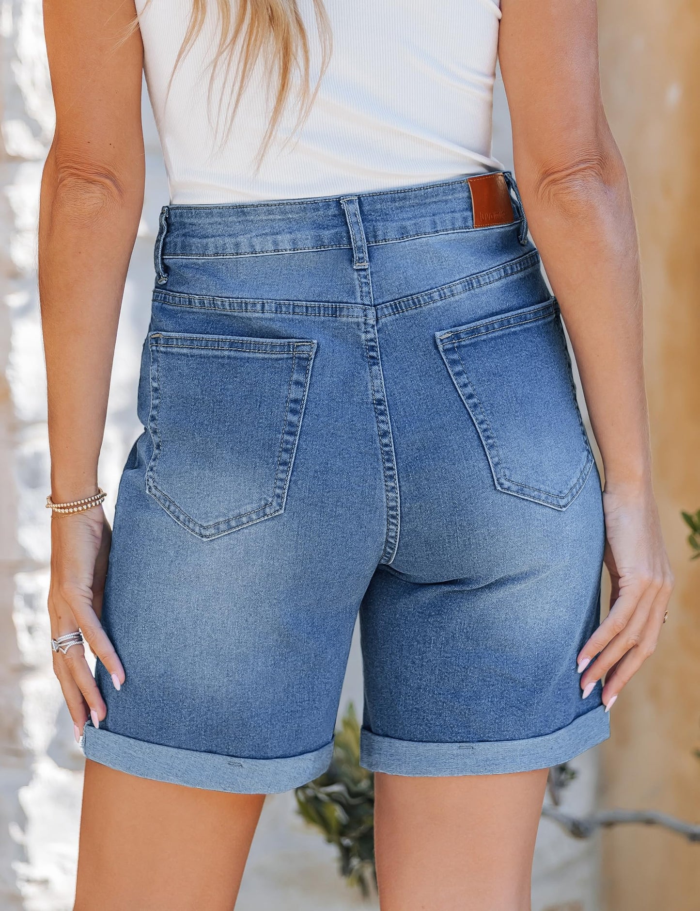 Jean Shorts Women High Waisted Summer Fold Hem Stretchy Denim Shorts