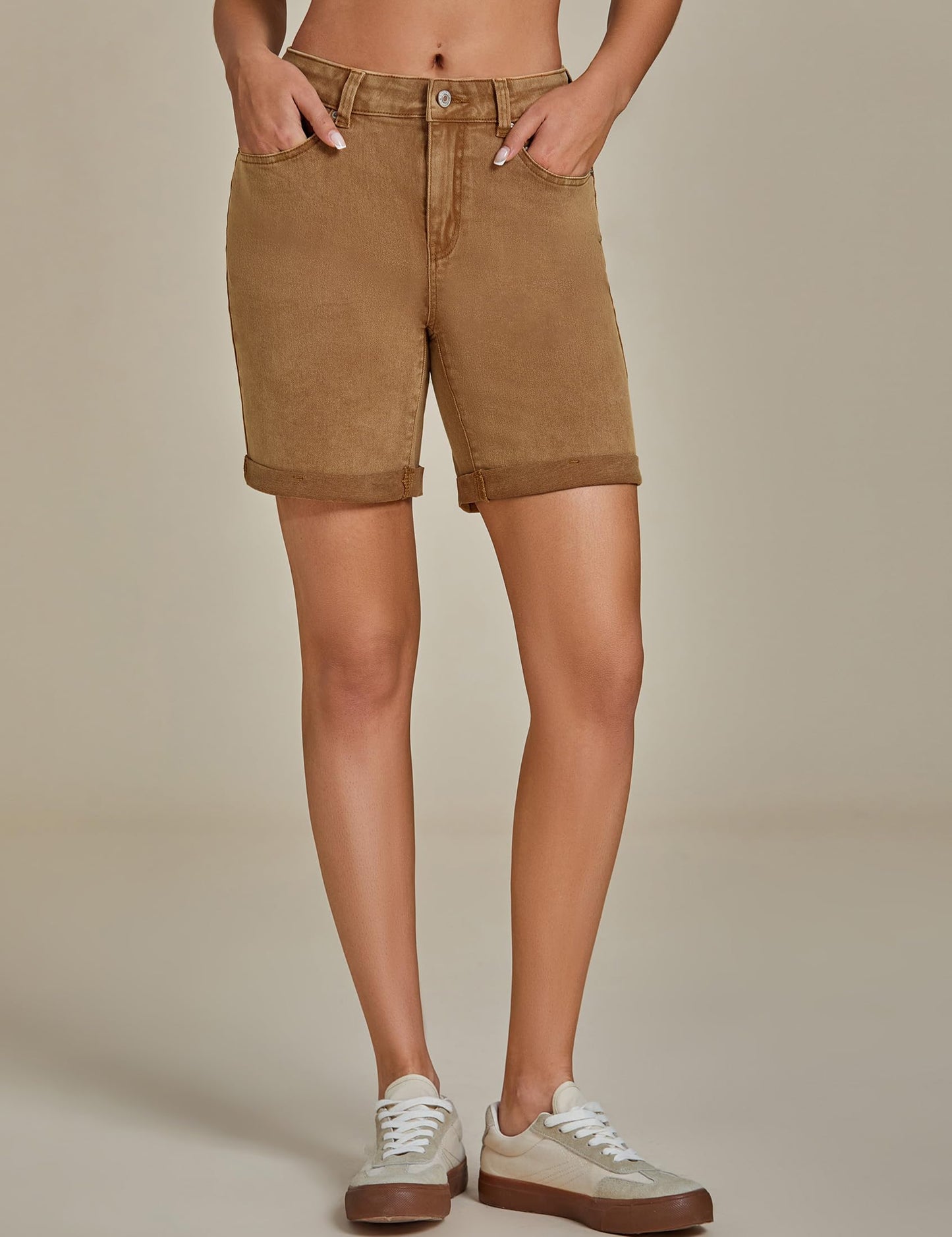 Jean Shorts Women High Waisted Summer Fold Hem Stretchy Denim Shorts