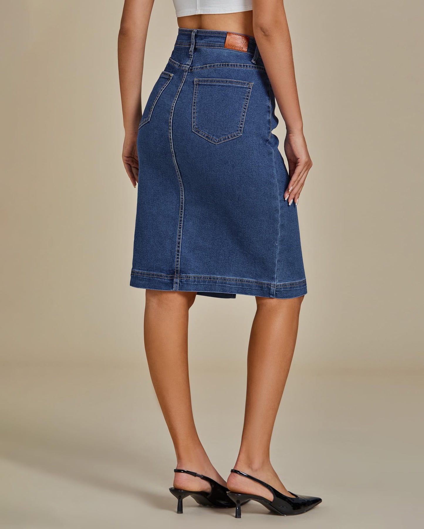 Jean Skirts Women Midi Denim Skirt High Waisted Pencil Skirt with Slit