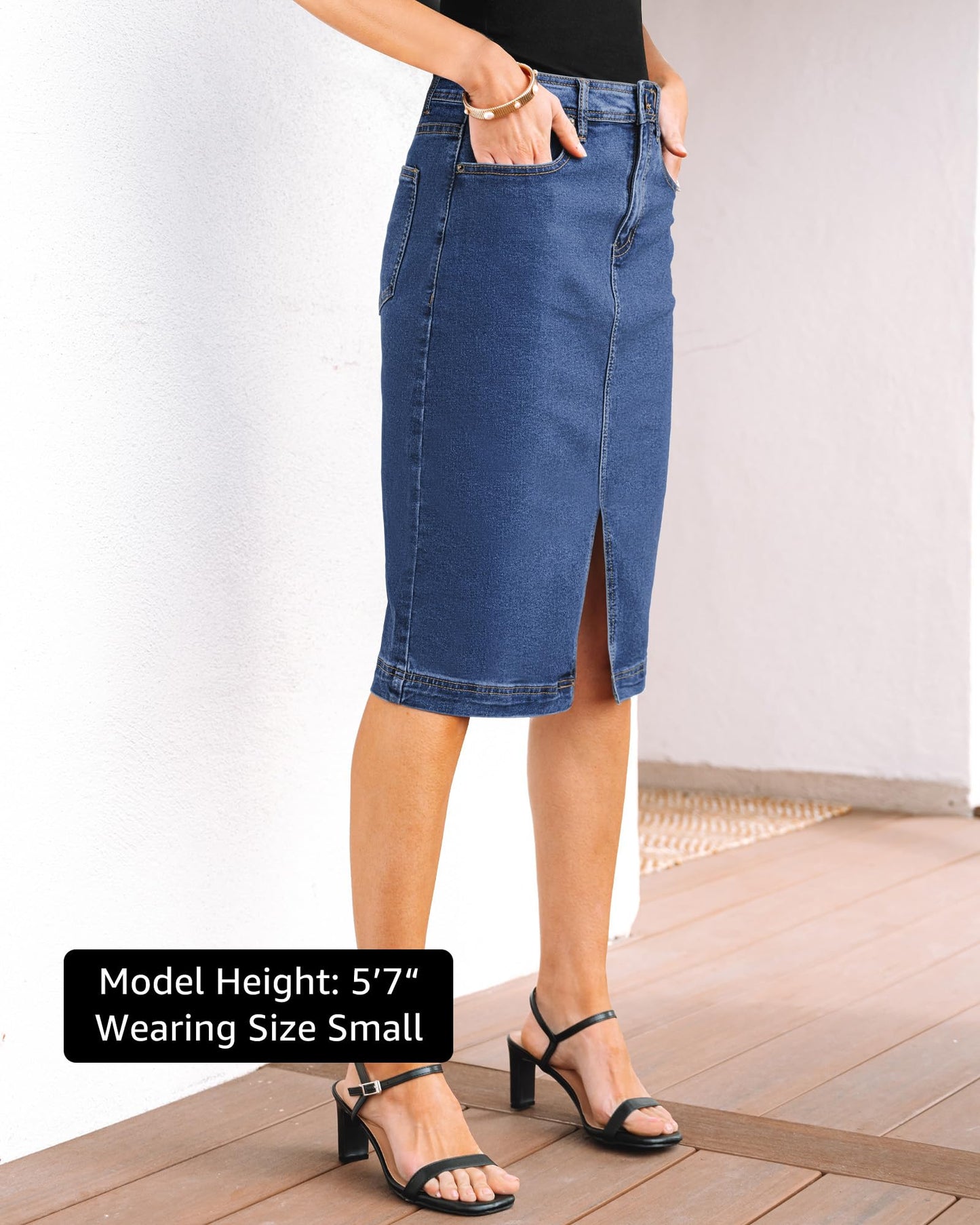 Jean Skirts Women Midi Denim Skirt High Waisted Pencil Skirt with Slit