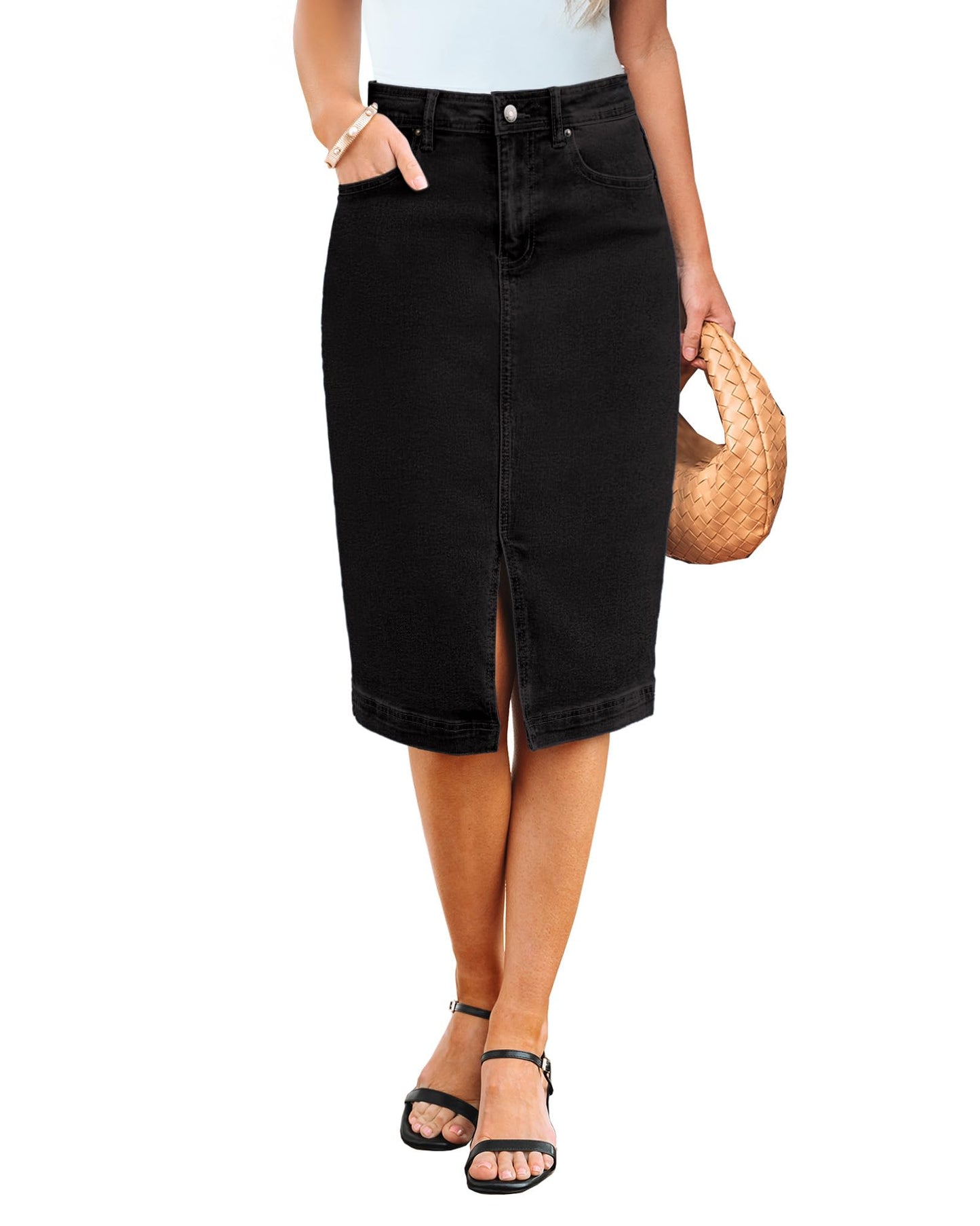 Jean Skirts Women Midi Denim Skirt High Waisted Pencil Skirt with Slit
