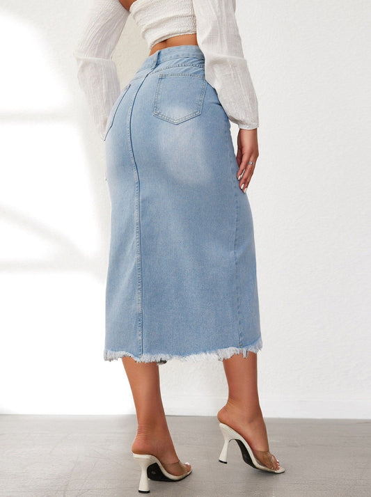 Jeansröcke Damen Midi-Jeansrock Hoch taillierter Bleistiftrock mit Schlitz