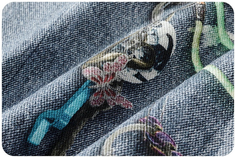 Men’s 3D Graffiti Keychain Print Jeans Y2K Streetwear Baggy Straight Leg Denim