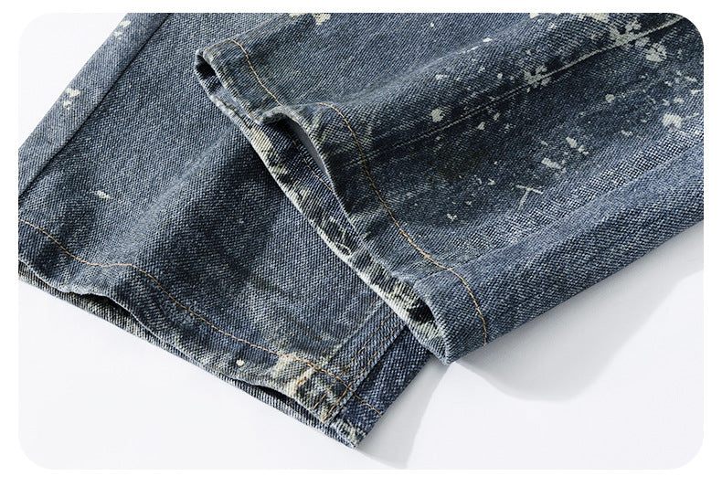 Men’s 3D Graffiti Keychain Print Jeans Y2K Streetwear Baggy Straight Leg Denim