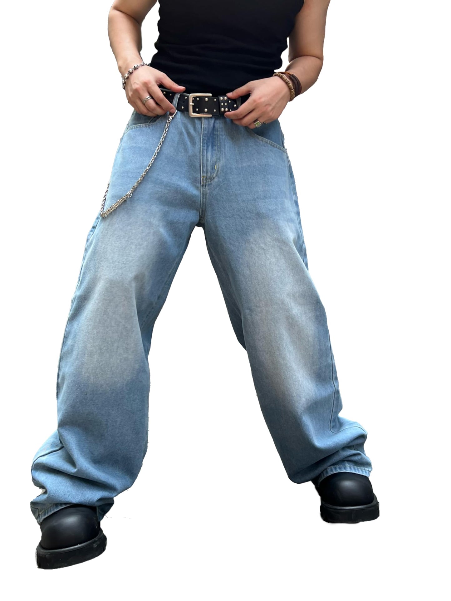 Men's Baggy Hip Hop Jeans Wide Leg Skater Denim Pants Trousers