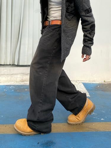 Men's Baggy Hip Hop Jeans Wide Leg Skater Denim Pants Trousers