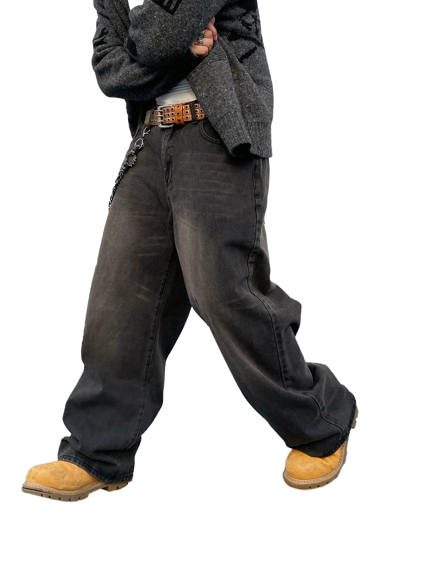 Men's Baggy Hip Hop Jeans Wide Leg Skater Denim Pants Trousers