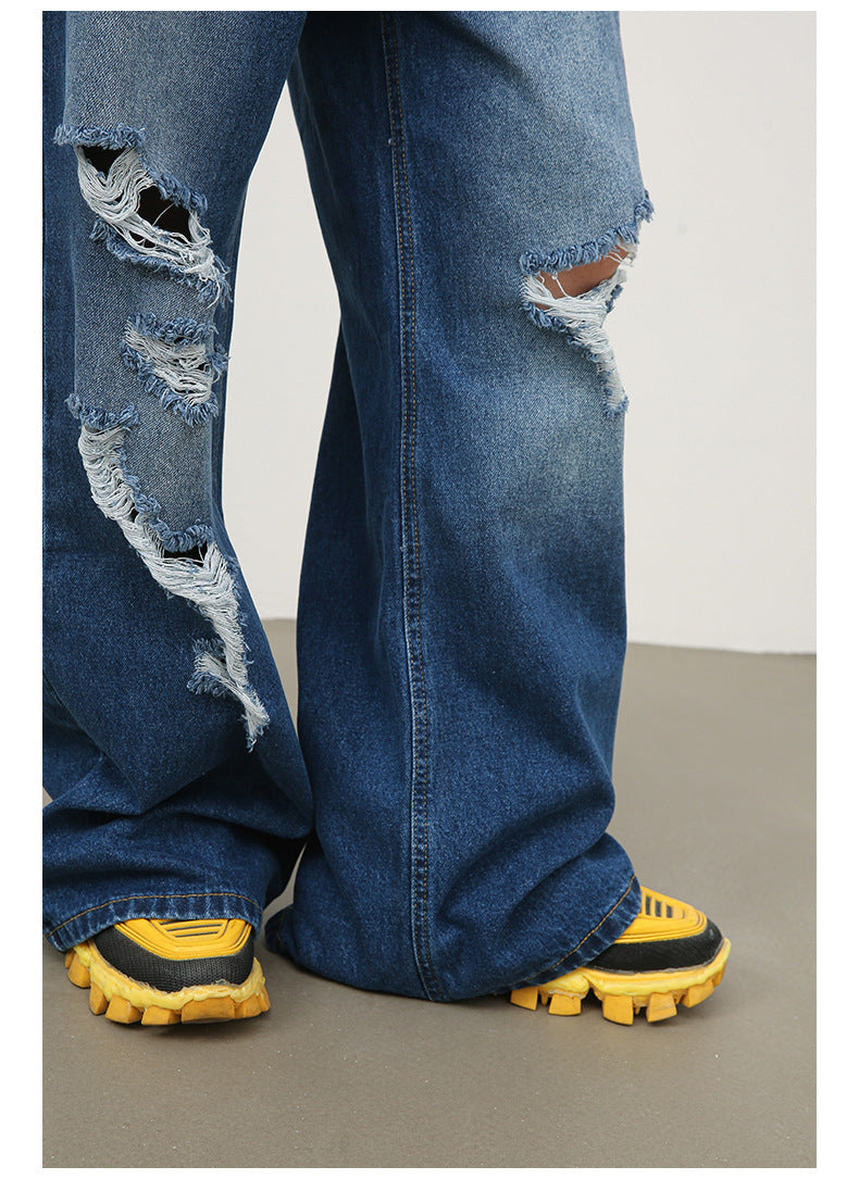 Men's Baggy Jeans Loose Fit Ripped Distressed Straight Leg Denim Pants