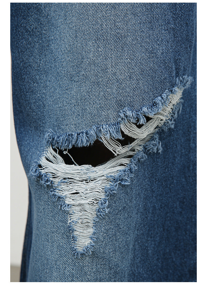 Men's Baggy Jeans Loose Fit Ripped Distressed Straight Leg Denim Pants