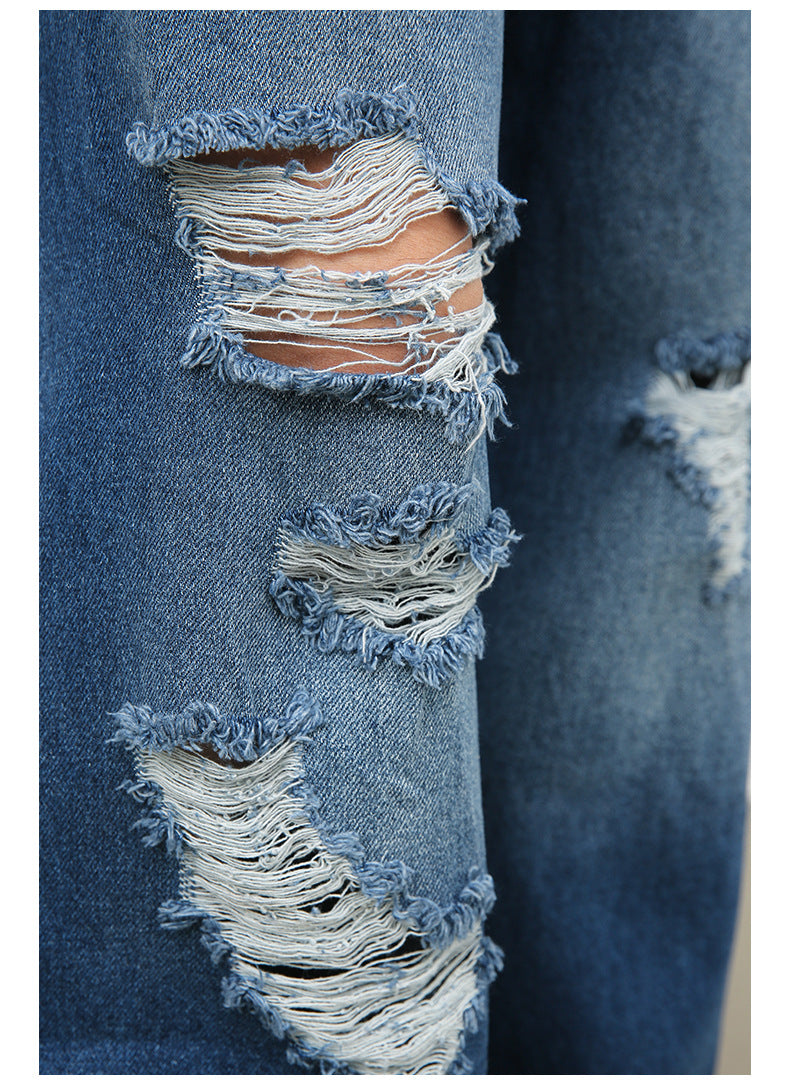 Men's Baggy Jeans Loose Fit Ripped Distressed Straight Leg Denim Pants