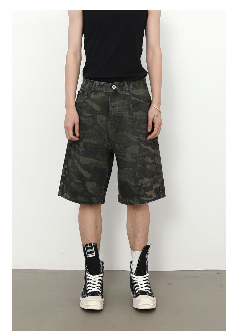 Men's Camouflage Cargo Jeans Short Stretch Relaxed Fit Denim Short Pants
