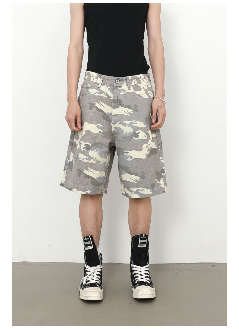 Men's Camouflage Cargo Jeans Short Stretch Relaxed Fit Denim Short Pants