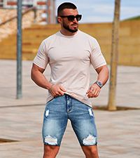 Men's Jean Shorts Ripped Slim Fit Stretch Denim Short Pants