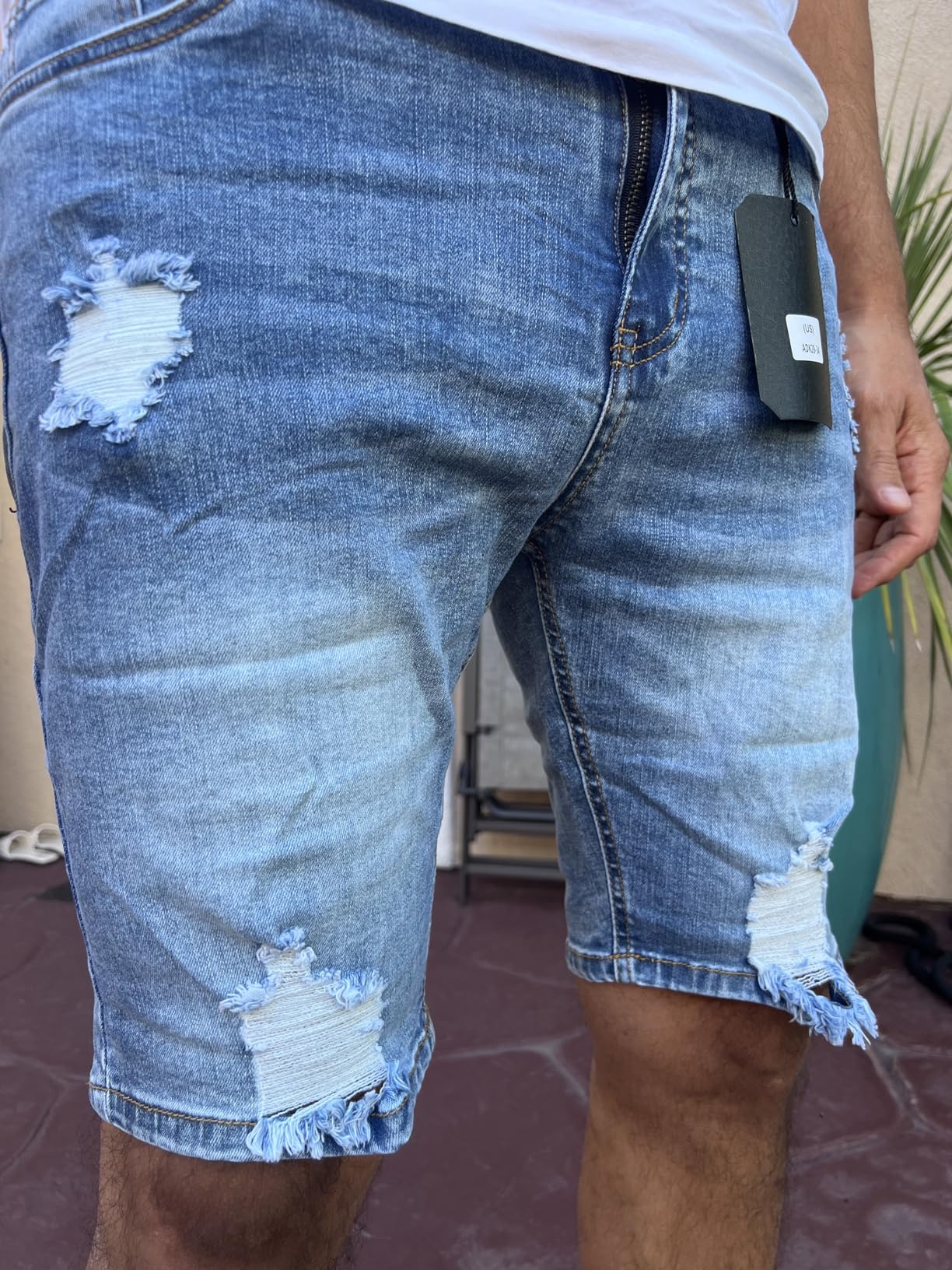 Men's Jean Shorts Ripped Slim Fit Stretch Denim Short Pants