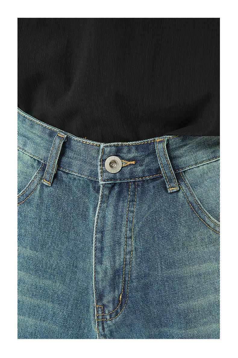 Men's Jeans Shorts Raw Trim Baggy Straight Leg Stretch Denim Jean Jorts
