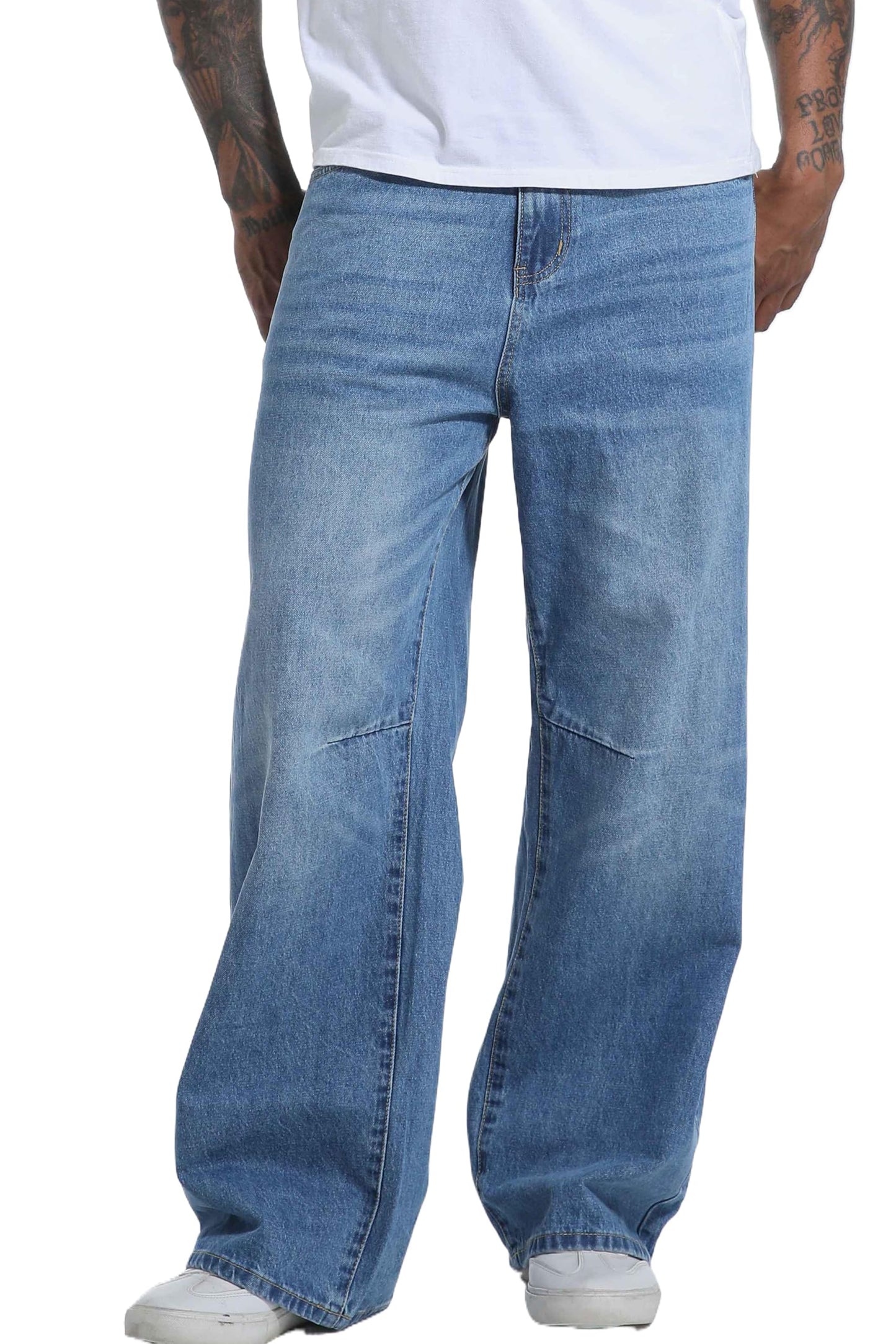 Men's Non-Stretch Loose Fit Wide-Leg Baggy Jeans Pants