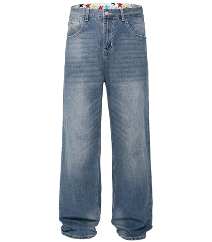 Men's Non-Stretch Loose Fit Wide-Leg Baggy Jeans Pants