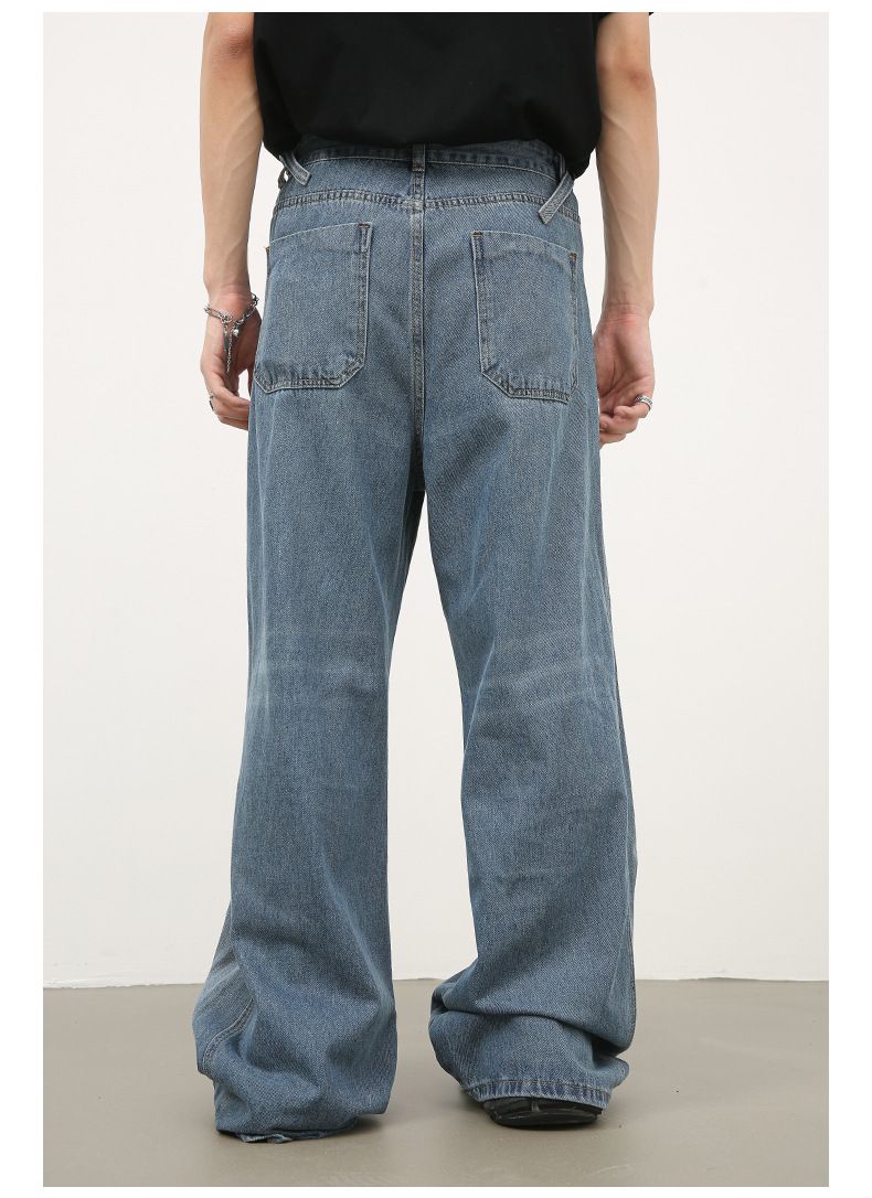 Men's Ripped Jeans Relaxed Fit Straight Leg Y2K Denim Pants Hip Hop Trousers