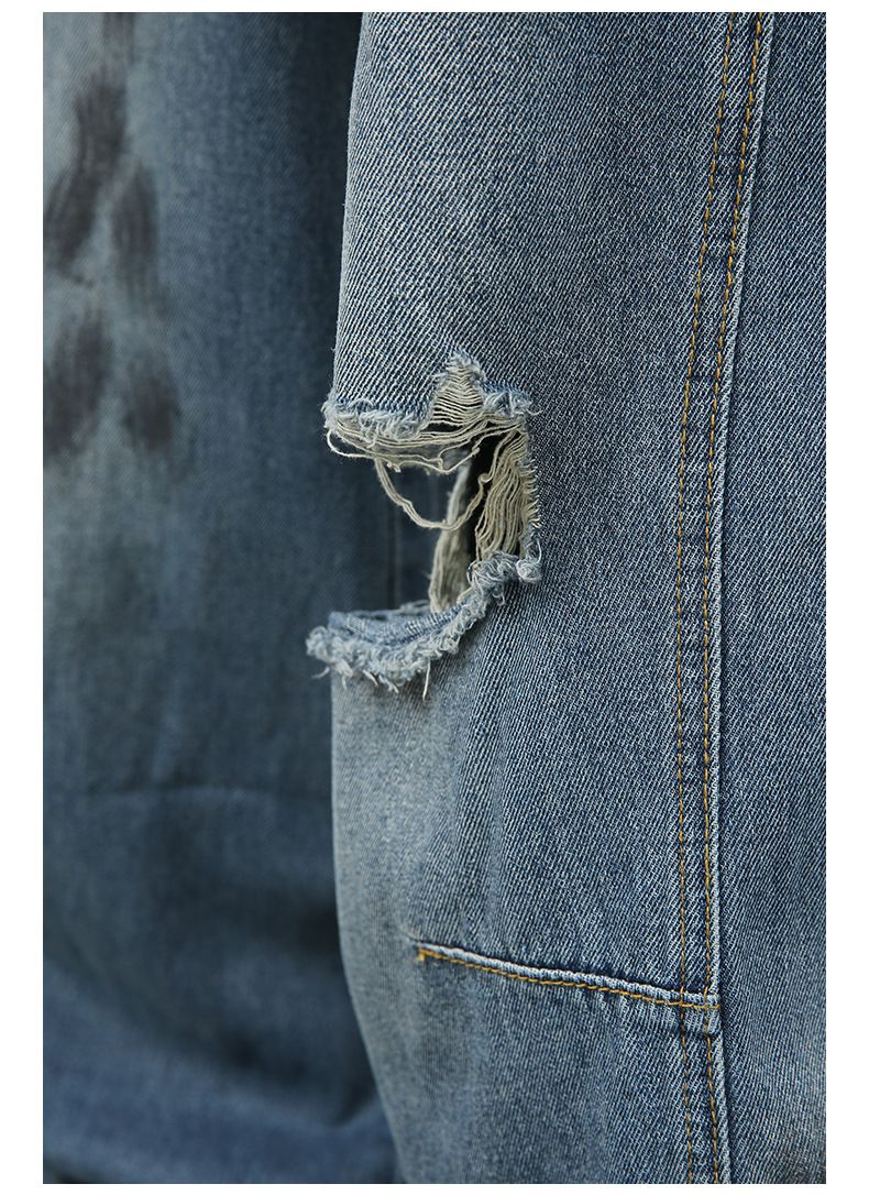 Men's Ripped Jeans Relaxed Fit Straight Leg Y2K Denim Pants Hip Hop Trousers