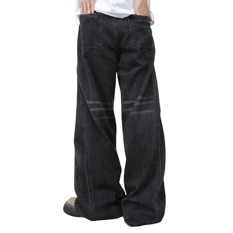 Men's Ripped Jeans Relaxed Fit Straight Leg Y2K Denim Pants Hip Hop Trousers
