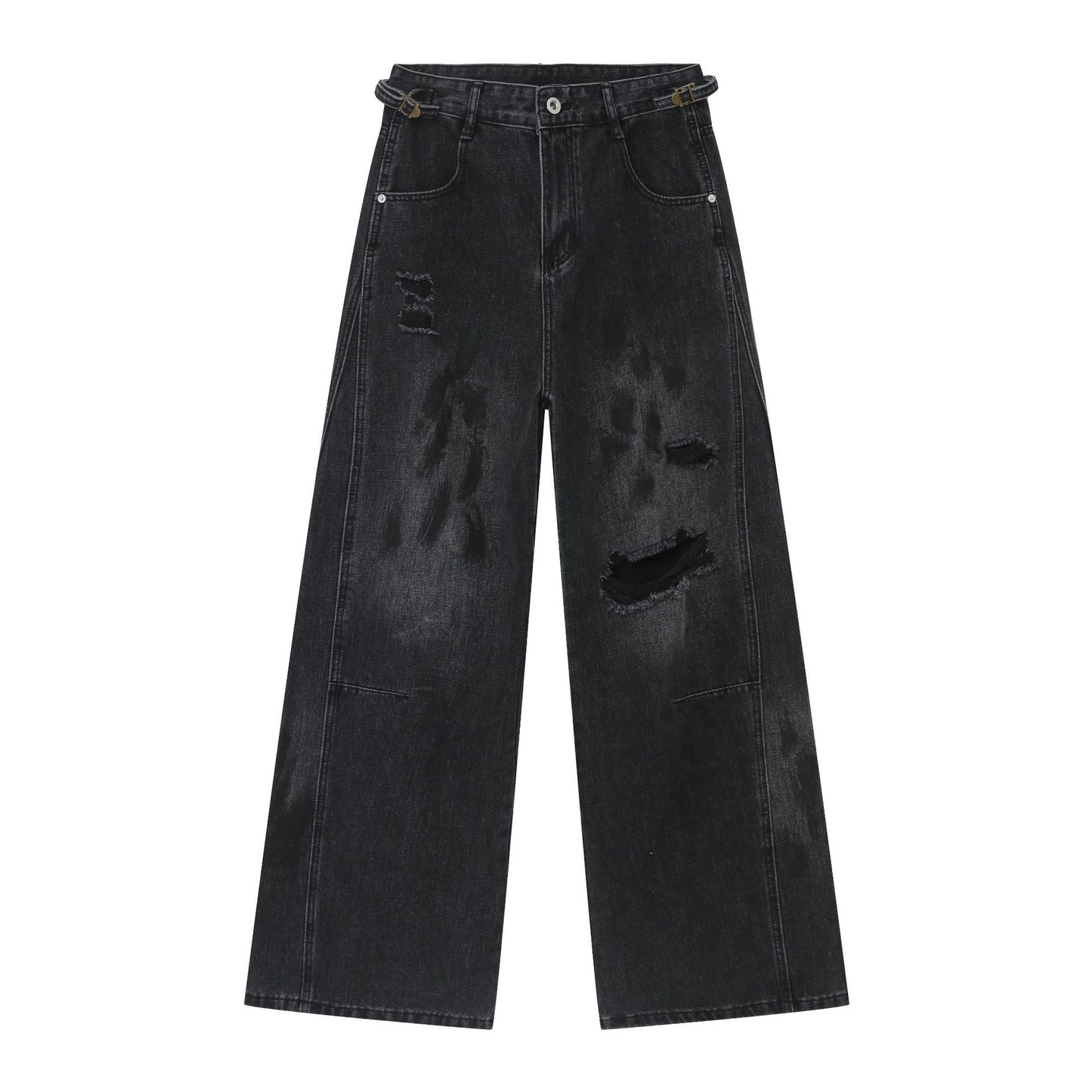 Men's Ripped Jeans Relaxed Fit Straight Leg Y2K Denim Pants Hip Hop Trousers