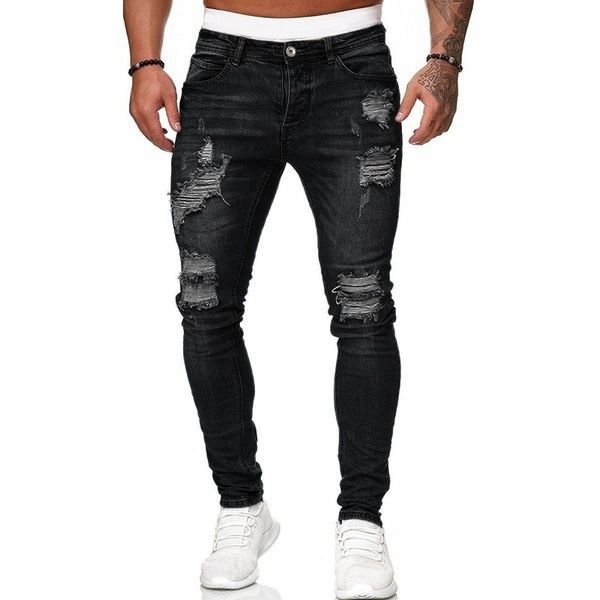 Men's Destroyed Ripped Jeans Stretch Slim Fit Skinny Denim Pants