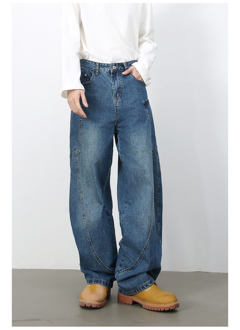 Men’s Straight Wide Leg Baggy Jeans Y2K Loose Fit Mid-Rise Denim Trousers