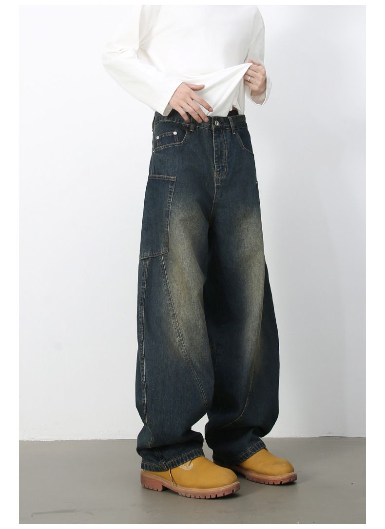 Men’s Straight Wide Leg Baggy Jeans Y2K Loose Fit Mid-Rise Denim Trousers