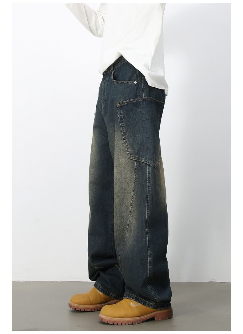 Men’s Straight Wide Leg Baggy Jeans Y2K Loose Fit Mid-Rise Denim Trousers