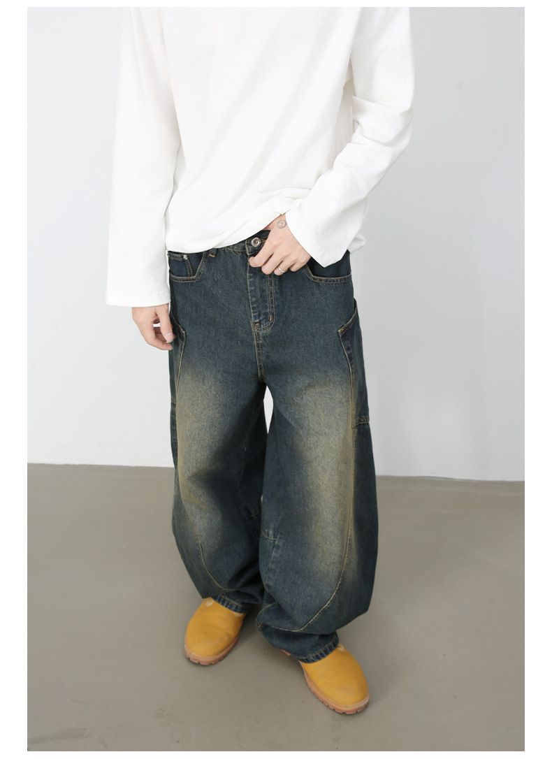 Men’s Straight Wide Leg Baggy Jeans Y2K Loose Fit Mid-Rise Denim Trousers