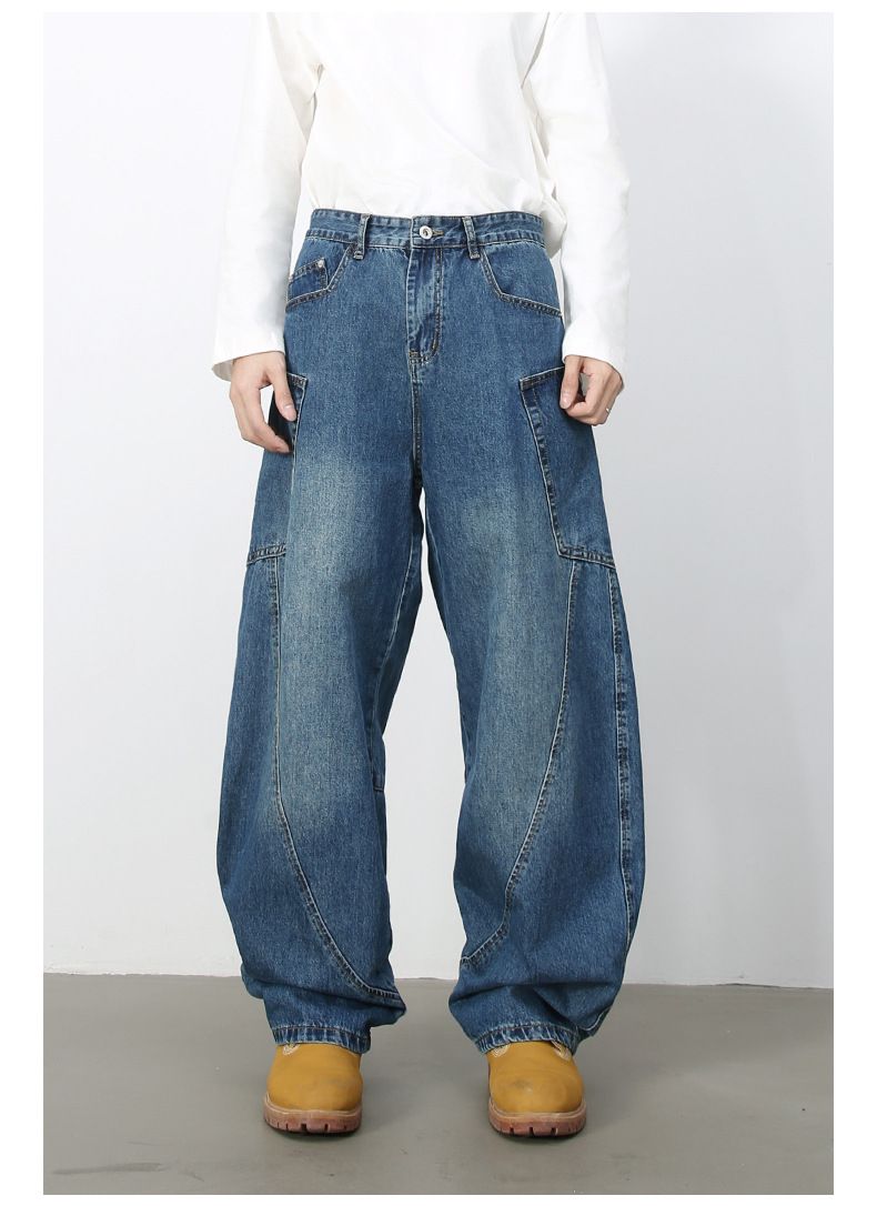 Men’s Straight Wide Leg Baggy Jeans Y2K Loose Fit Mid-Rise Denim Trousers