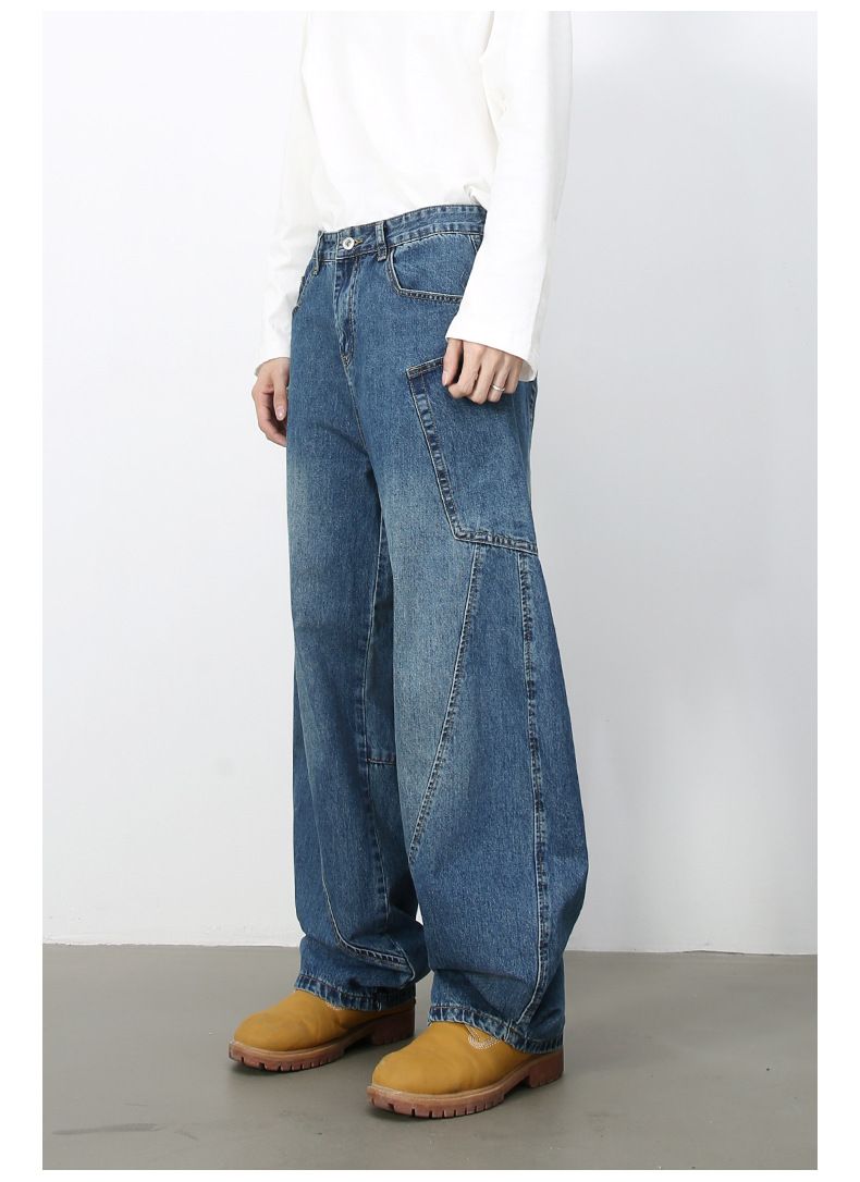 Men’s Straight Wide Leg Baggy Jeans Y2K Loose Fit Mid-Rise Denim Trousers