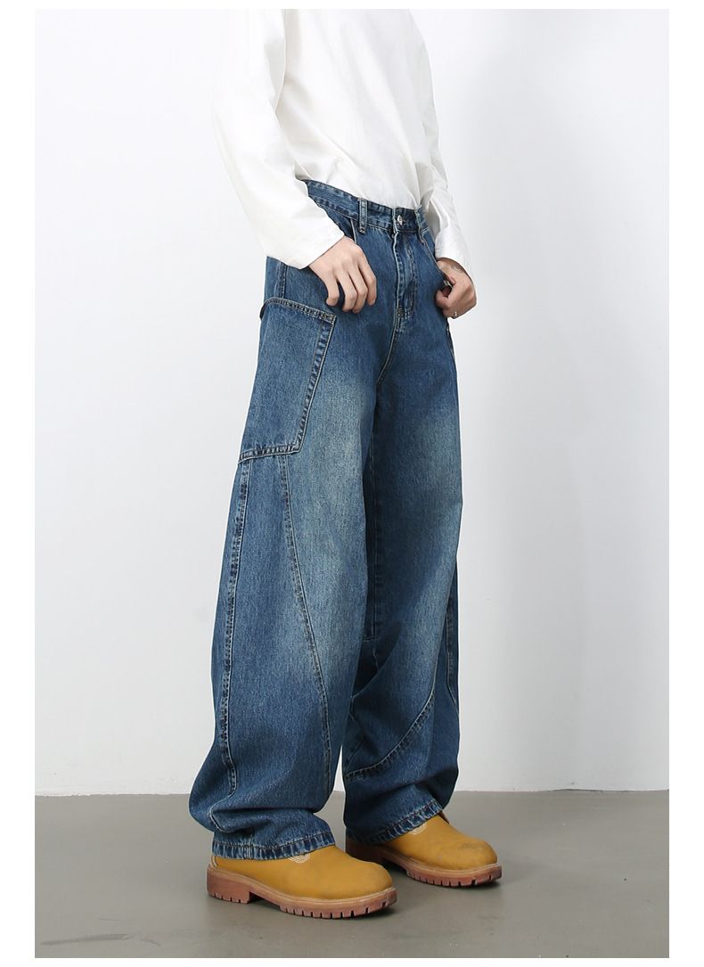 Men’s Straight Wide Leg Baggy Jeans Y2K Loose Fit Mid-Rise Denim Trousers