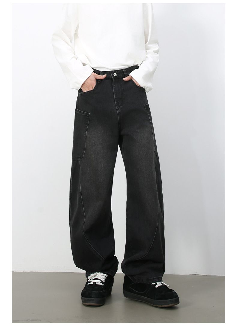 Men’s Straight Wide Leg Baggy Jeans Y2K Loose Fit Mid-Rise Denim Trousers