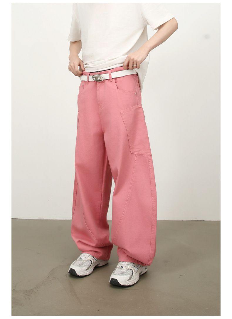 Men’s Straight Wide Leg Baggy Jeans Y2K Loose Fit Mid-Rise Denim Trousers