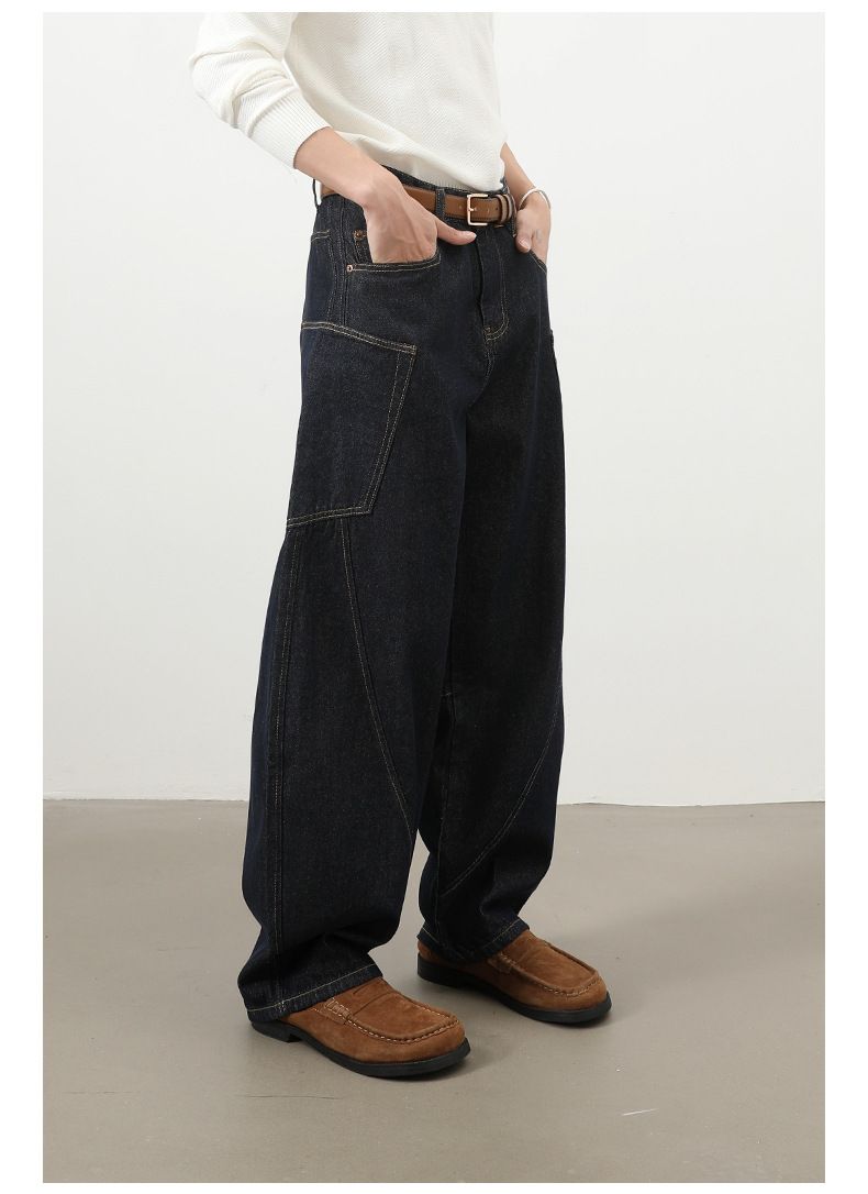 Men’s Straight Wide Leg Baggy Jeans Y2K Loose Fit Mid-Rise Denim Trousers