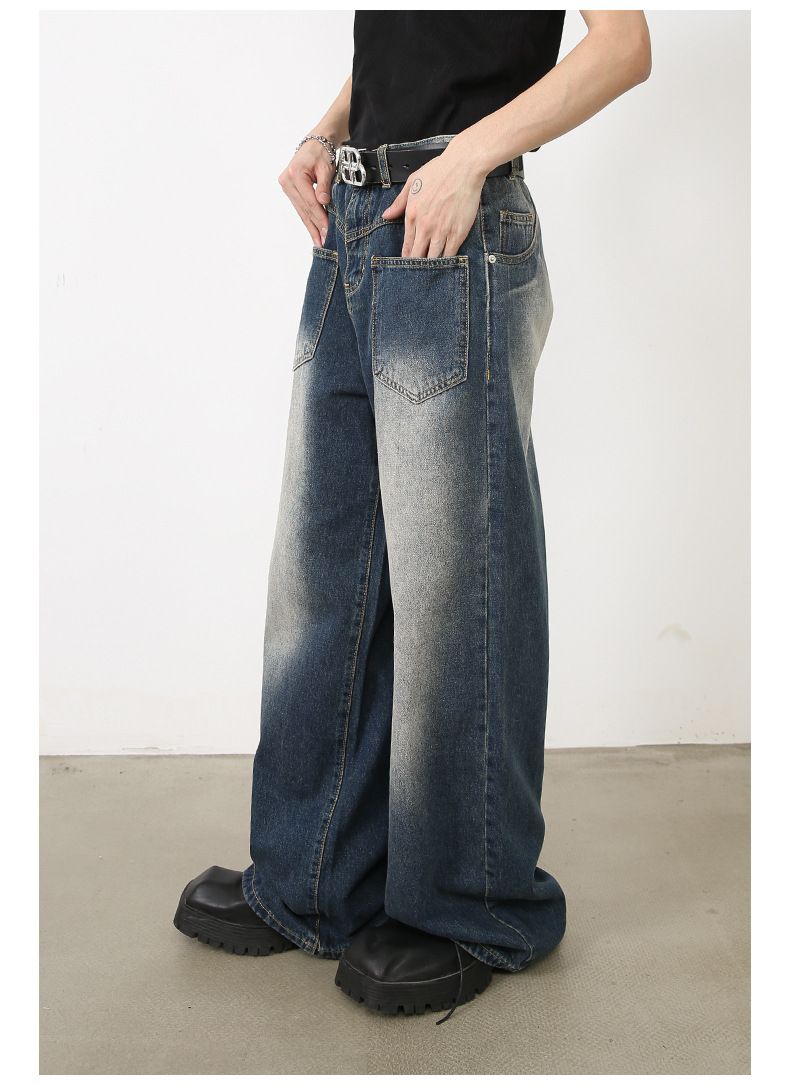 Men’s Straight Wide Leg Baggy Jeans with Front Pockets Y2K Streetwear Denim