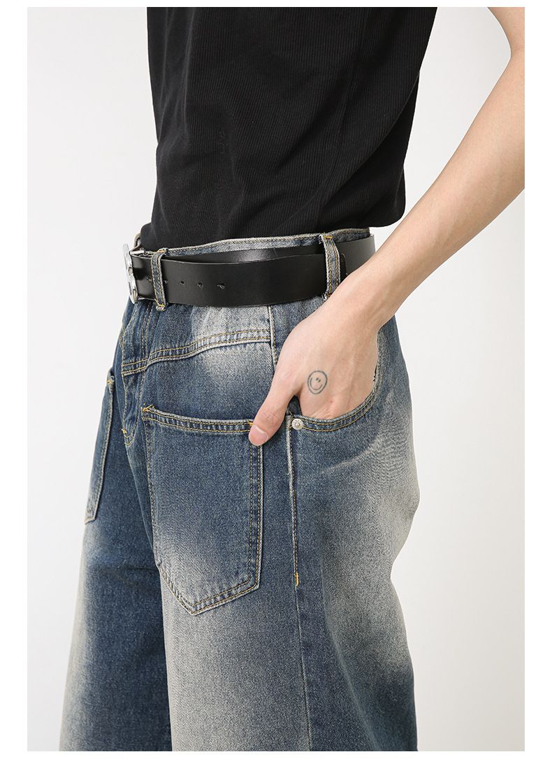 Men’s Straight Wide Leg Baggy Jeans with Front Pockets Y2K Streetwear Denim