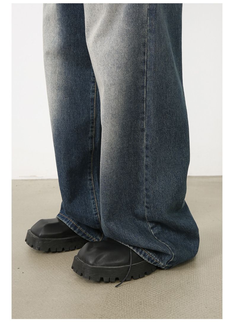 Men’s Straight Wide Leg Baggy Jeans with Front Pockets Y2K Streetwear Denim