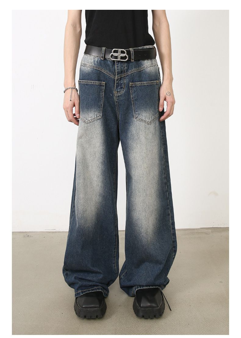 Men’s Straight Wide Leg Baggy Jeans with Front Pockets Y2K Streetwear Denim