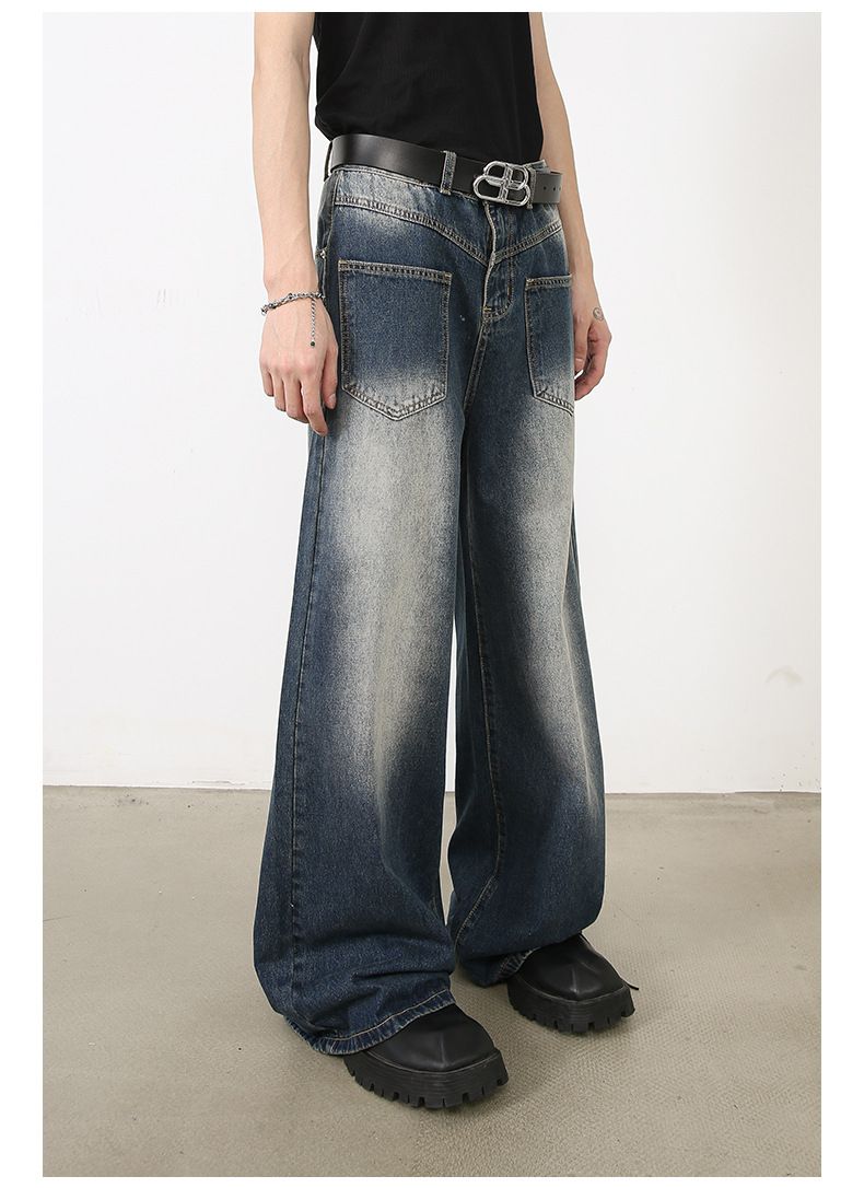 Men’s Straight Wide Leg Baggy Jeans with Front Pockets Y2K Streetwear Denim
