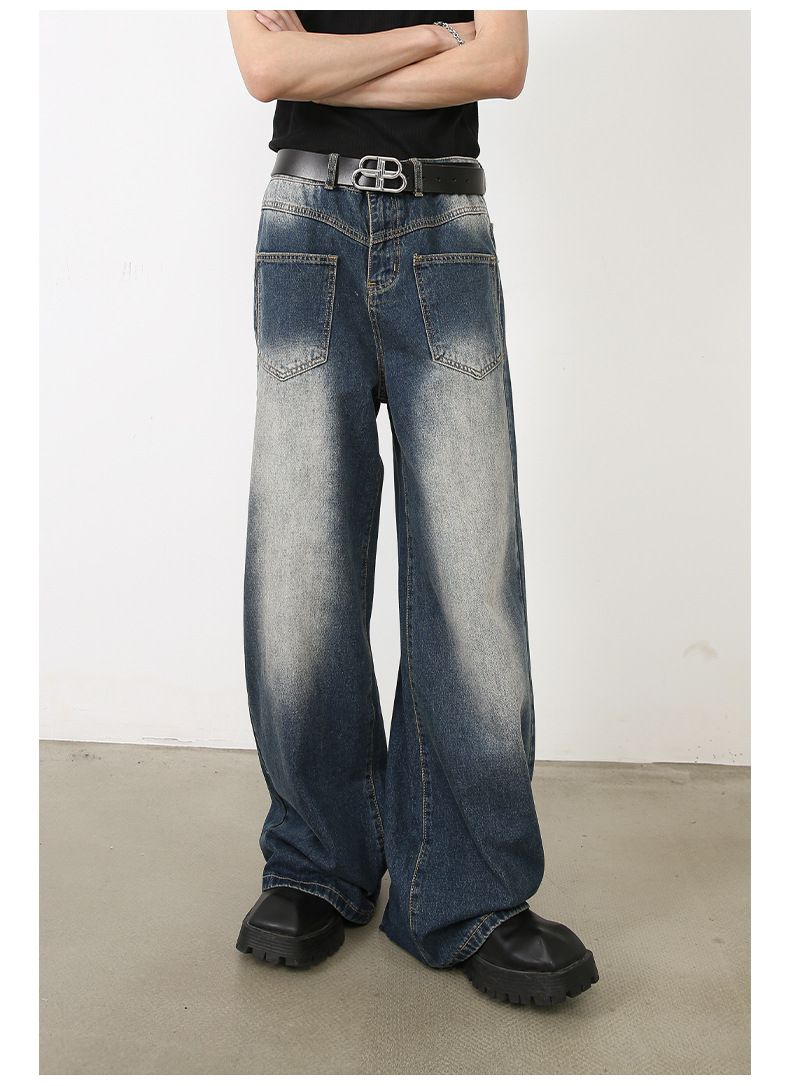 Men’s Straight Wide Leg Baggy Jeans with Front Pockets Y2K Streetwear Denim