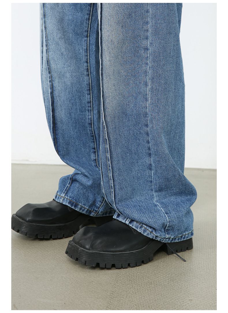 Men’s Wide Leg Straight Baggy Jeans Mid-Rise Y2K Streetwear Denim Pants