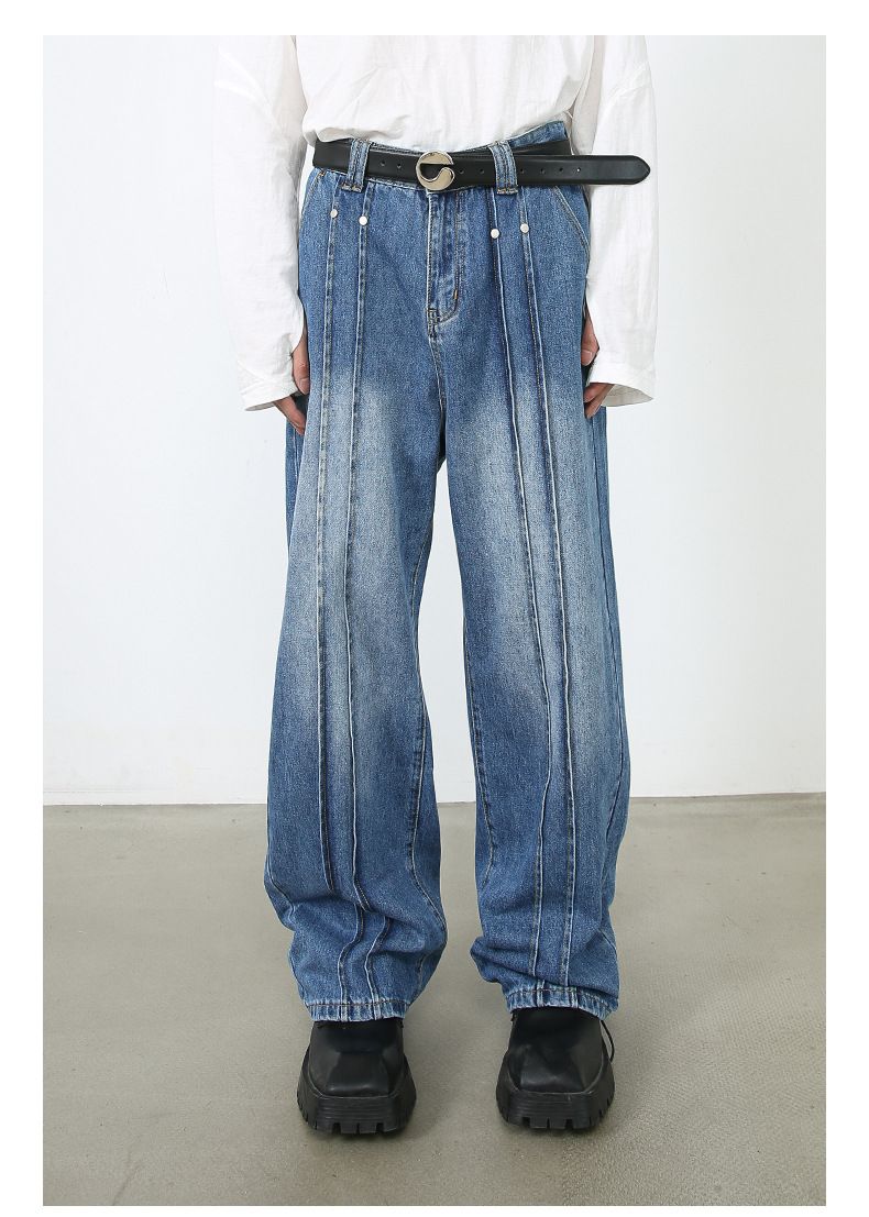 Men’s Wide Leg Straight Baggy Jeans Mid-Rise Y2K Streetwear Denim Pants