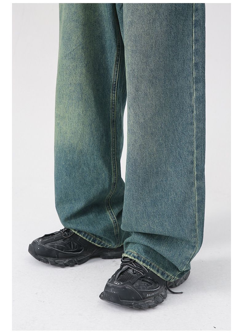 Men’s Wide Leg Straight Baggy Jeans Y2K Streetwear Hip Hop Denim Pants