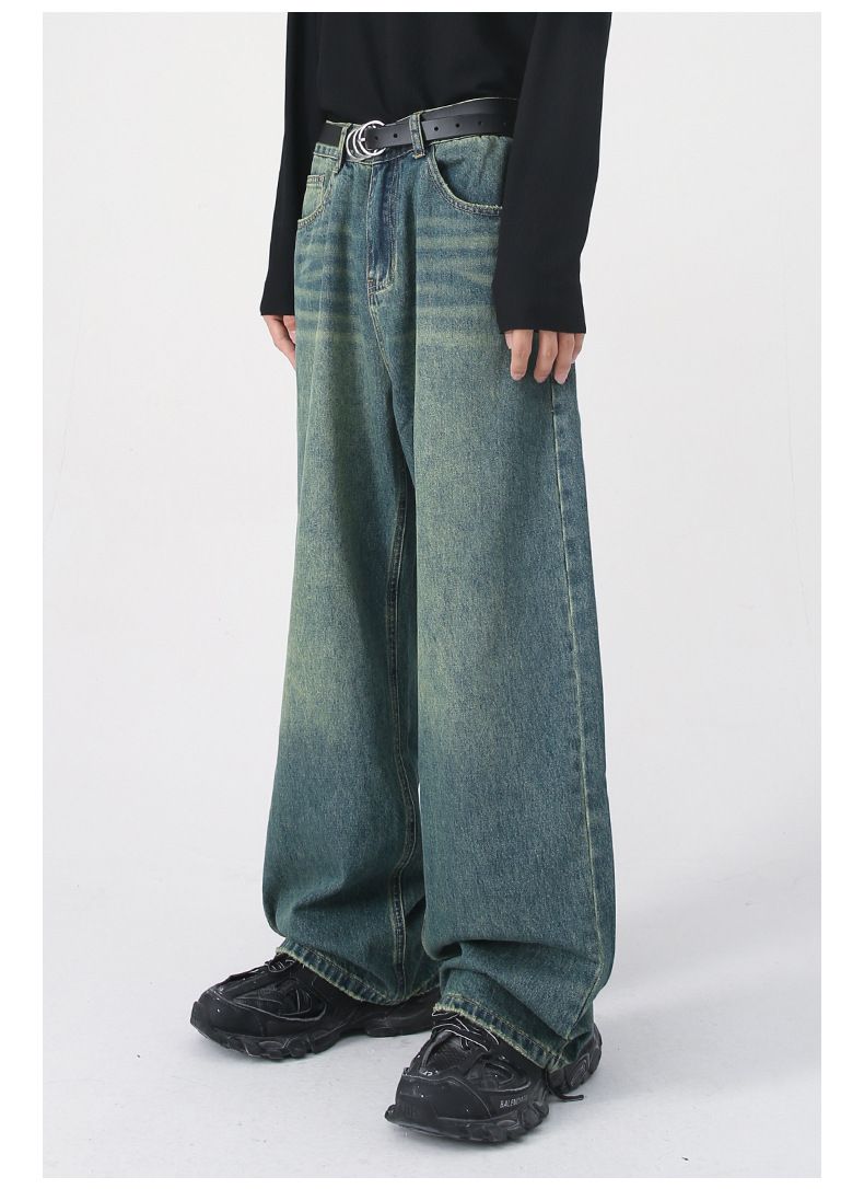 Men’s Wide Leg Straight Baggy Jeans Y2K Streetwear Hip Hop Denim Pants